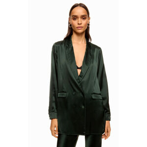 Silk Laundry Relaxed 100% Silk Blazer in Dark Green